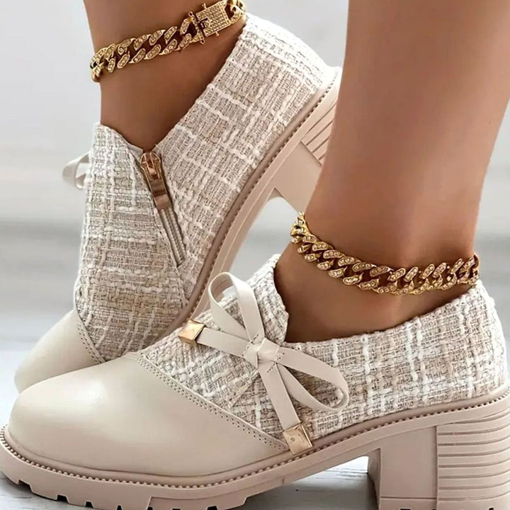 Women's Tweed Block-Heel Bow Detail Ankle Boots
