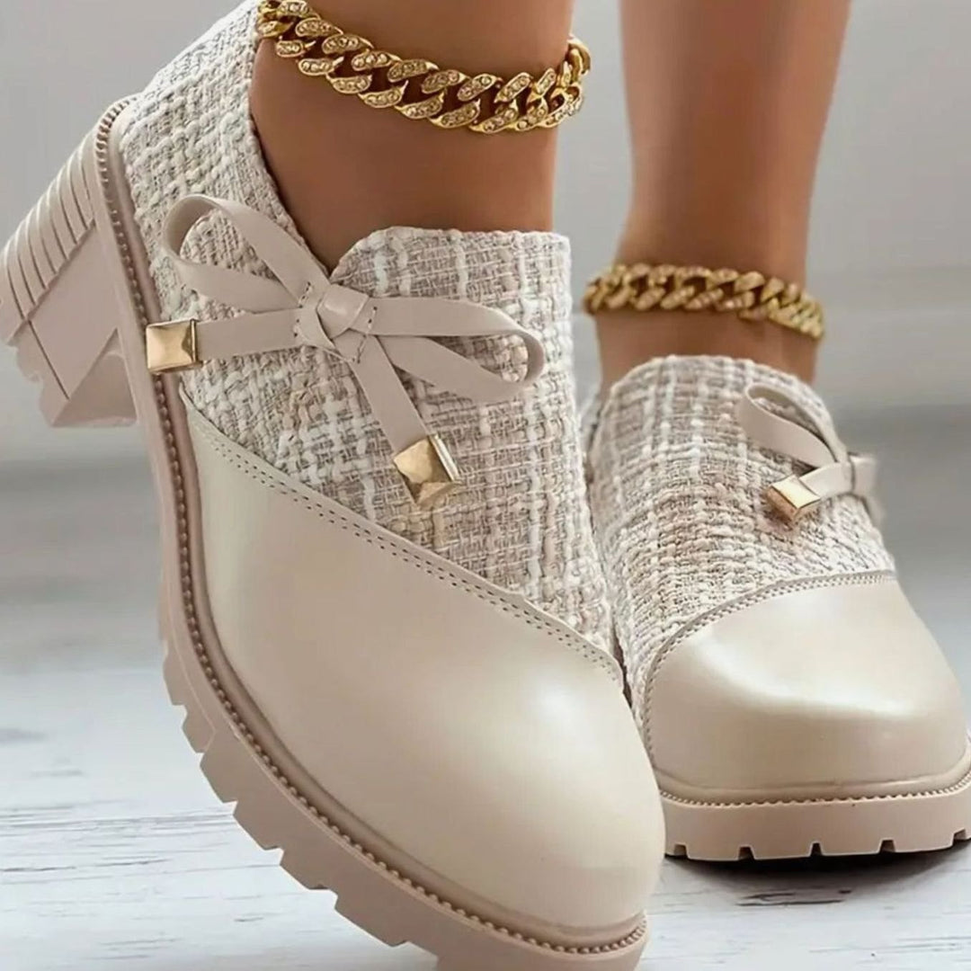 Women's Tweed Block-Heel Bow Detail Ankle Boots