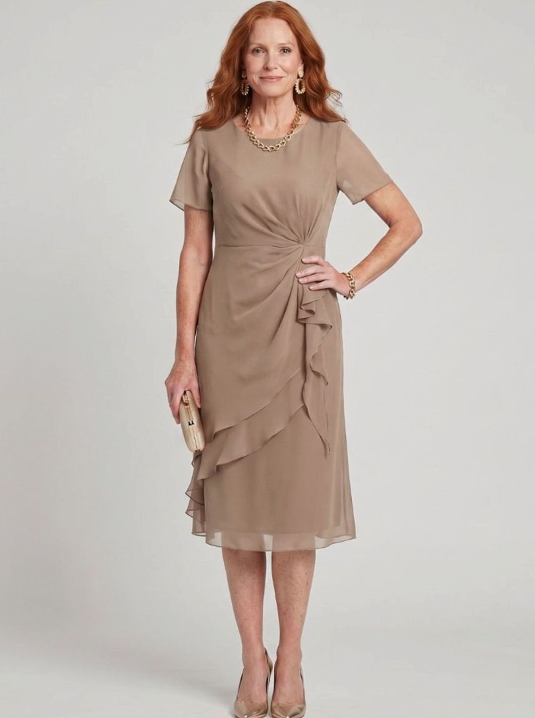 Women's Twist-Waist Layered Chiffon Midi Party Dress