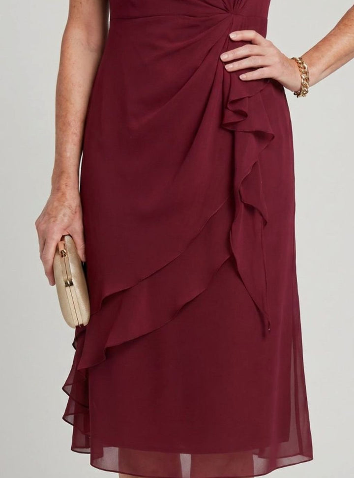 Women's Twist-Waist Layered Chiffon Midi Party Dress