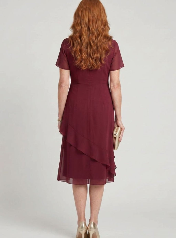Women's Twist-Waist Layered Chiffon Midi Party Dress