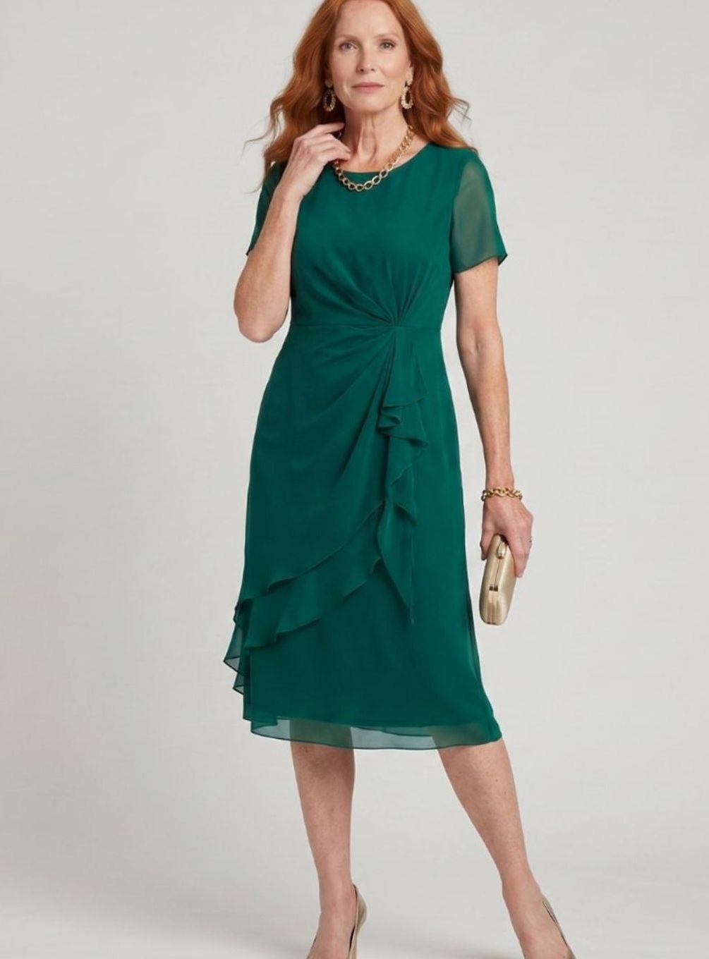Women's Twist-Waist Layered Chiffon Midi Party Dress