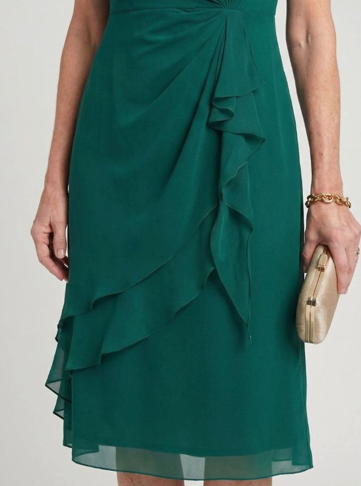 Women's Twist-Waist Layered Chiffon Midi Party Dress