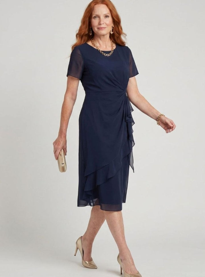 Women's Twist-Waist Layered Chiffon Midi Party Dress
