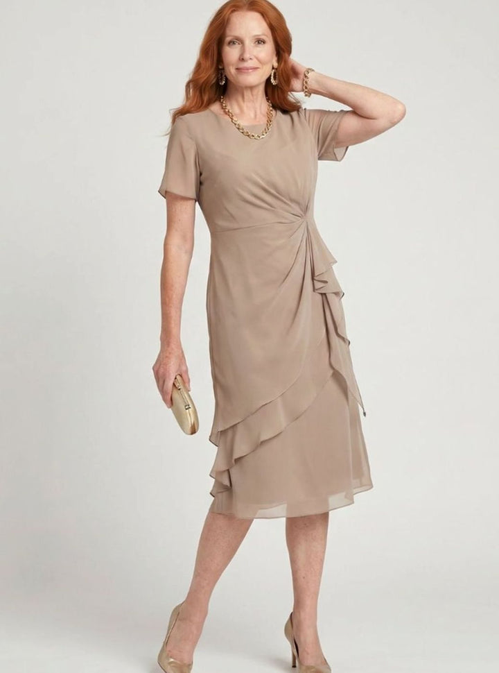 Women's Twist-Waist Layered Chiffon Midi Party Dress, Burgundy