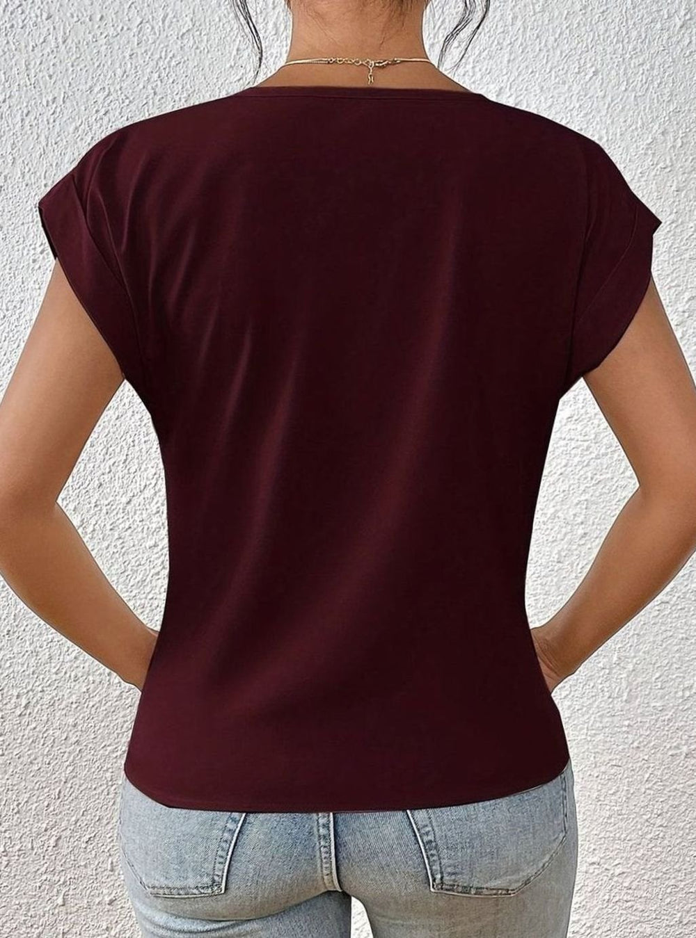 Women's Twisted-Front V-Neck Short Sleeve Relaxed Blouse
