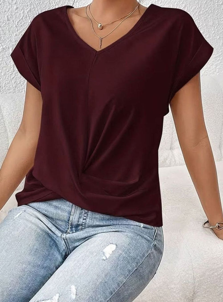 Women's Twisted-Front V-Neck Short Sleeve Relaxed Blouse