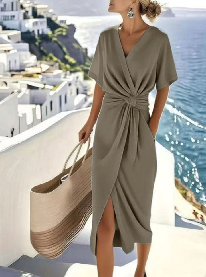 Women's Twisted Knot V-Neck Wrap Midi Dress