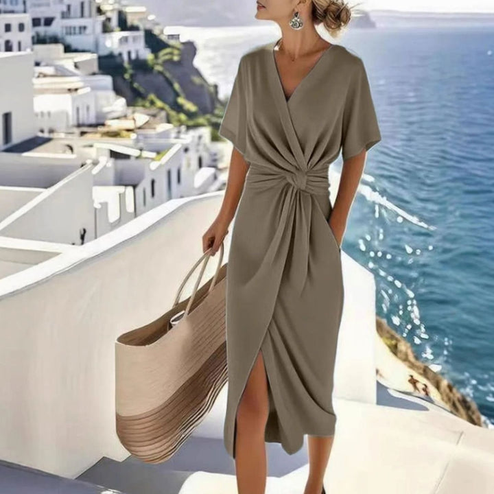 Women's Twisted Knot V-Neck Wrap Midi Dress