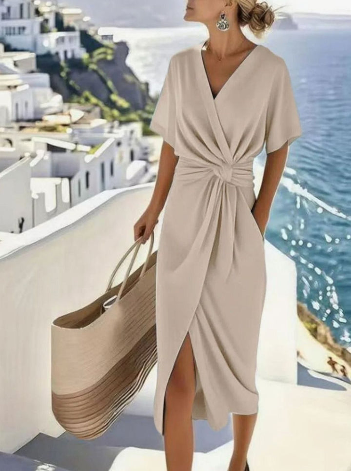 Women's Twisted Knot V-Neck Wrap Midi Dress, Blue