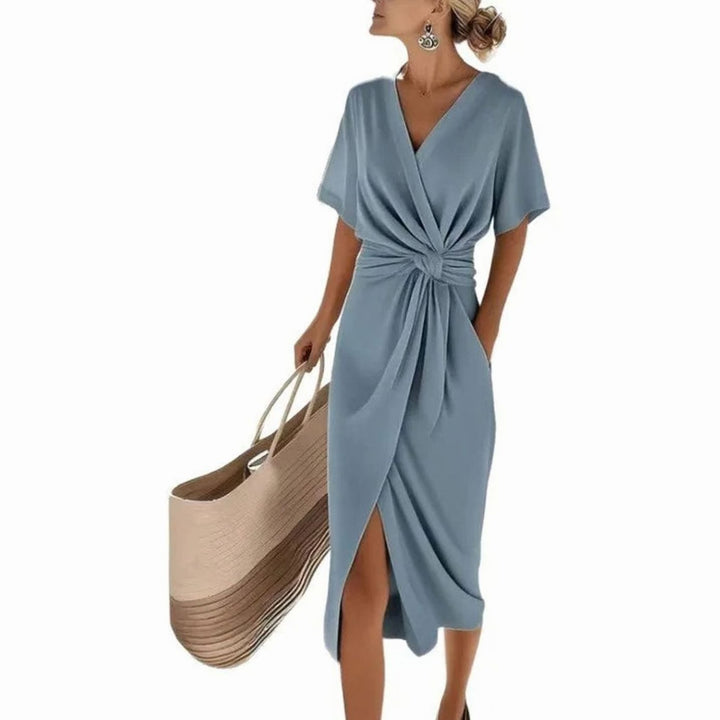 Women's Twisted Knot V-Neck Wrap Midi Dress, Blue