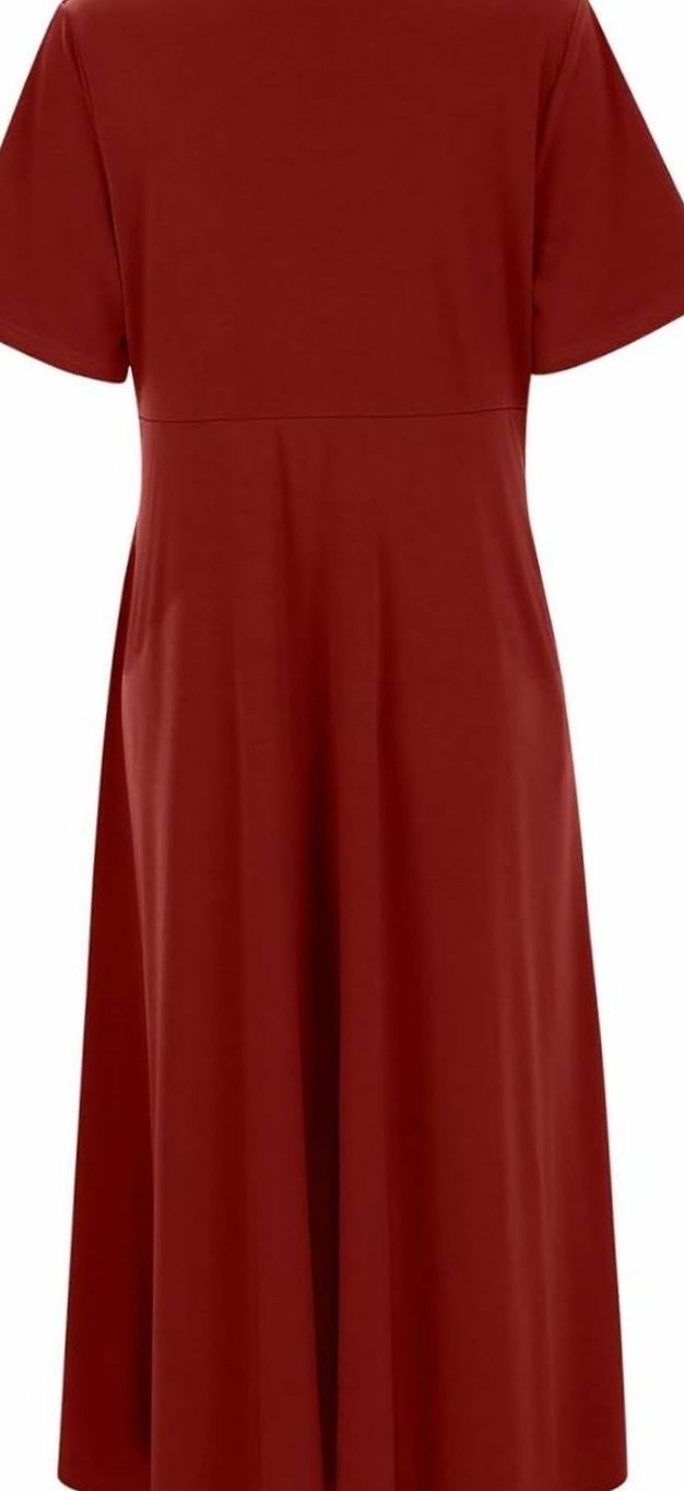 Women's V-Neck Crossover Ruched Waist A-Line Midi Dress Pockets