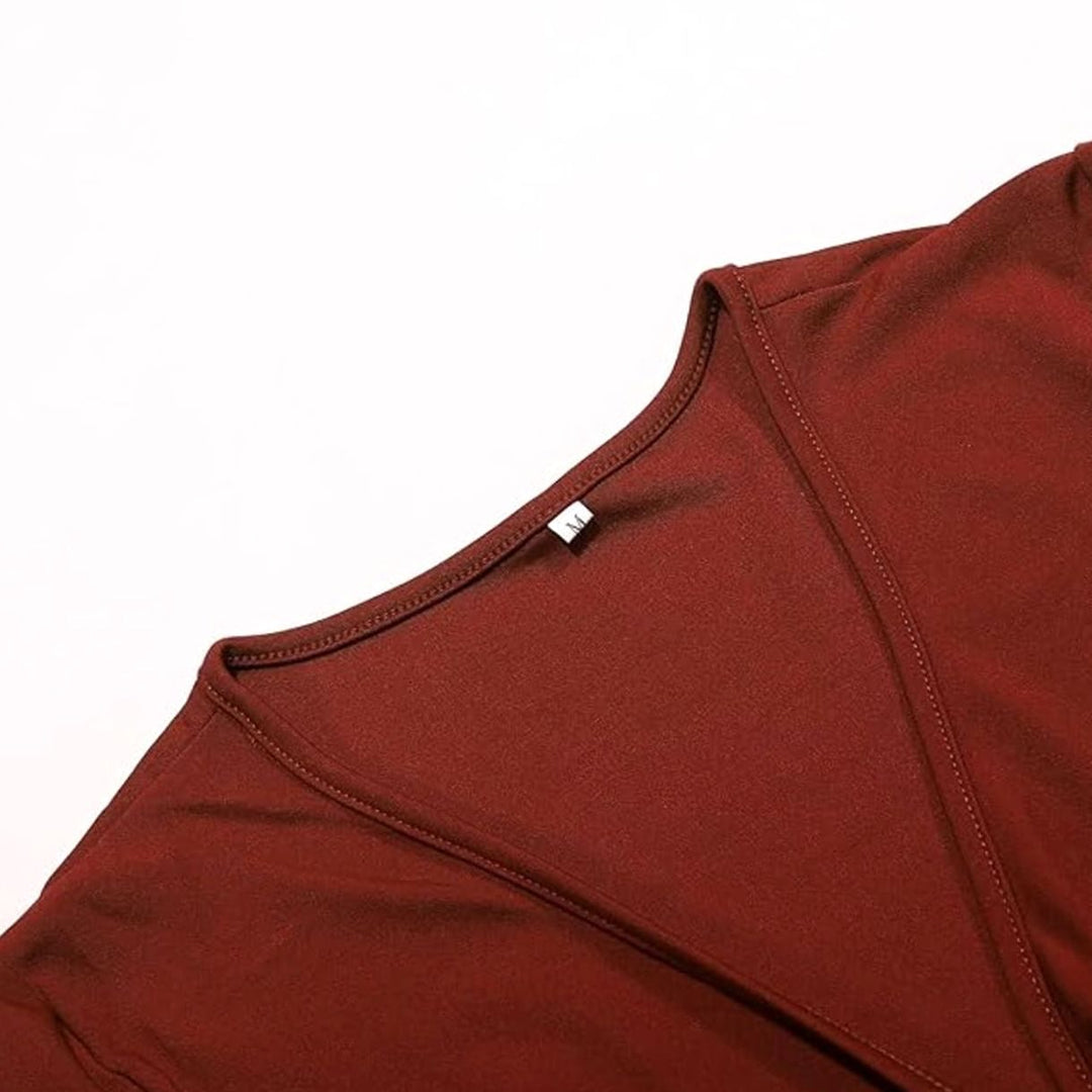 Women's V-Neck Crossover Ruched Waist A-Line Midi Dress Pockets