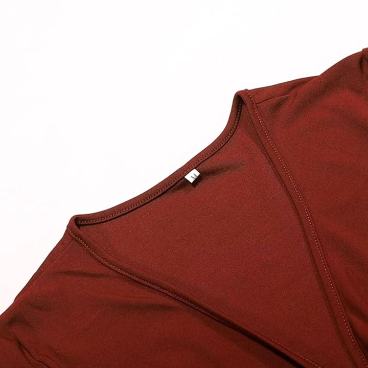 Women's V-Neck Crossover Ruched Waist A-Line Midi Dress Pockets