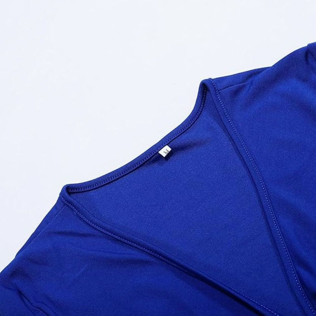 Women's V-Neck Crossover Ruched Waist A-Line Midi Dress Pockets