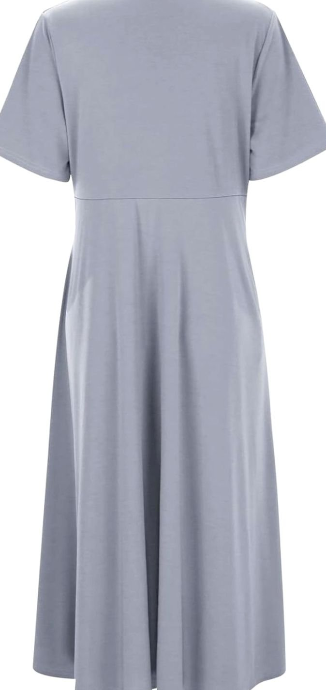 Women's V-Neck Crossover Ruched Waist A-Line Midi Dress Pockets