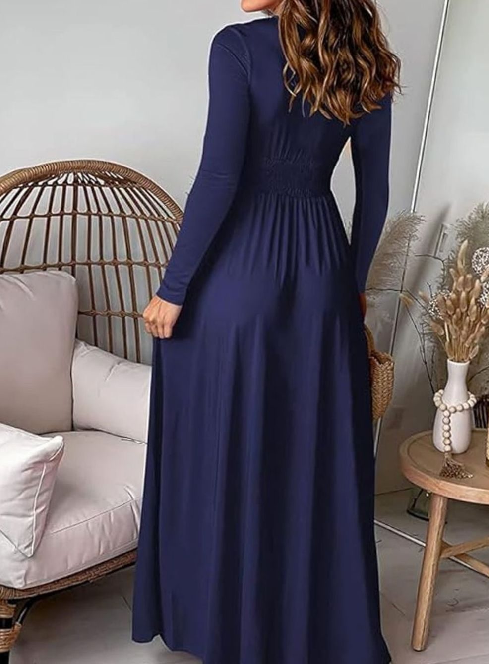 Women's V-Neck Pleated Maxi Dress Cap Sleeve High-Slit Evening Gown