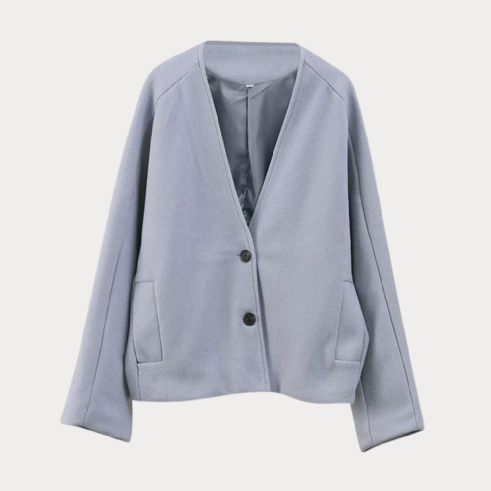 Women's V-Neck Two-Button Relaxed Wool-Look Jacket