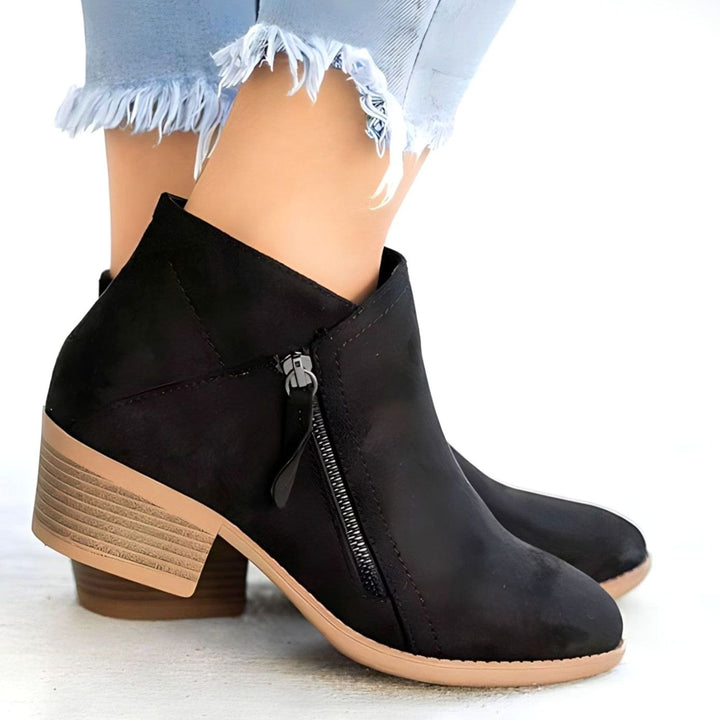 Women's Vegan Suede Block-Heel Side-Zip Ankle Boots