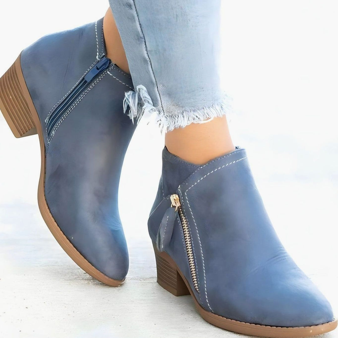 Women's Vegan Suede Block-Heel Side-Zip Ankle Boots