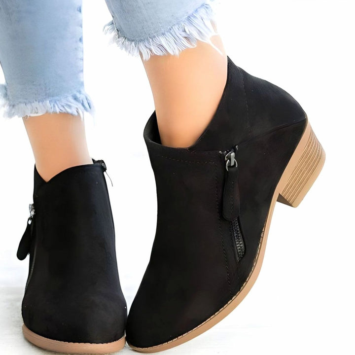 Women's Vegan Suede Block-Heel Side-Zip Ankle Boots - Black