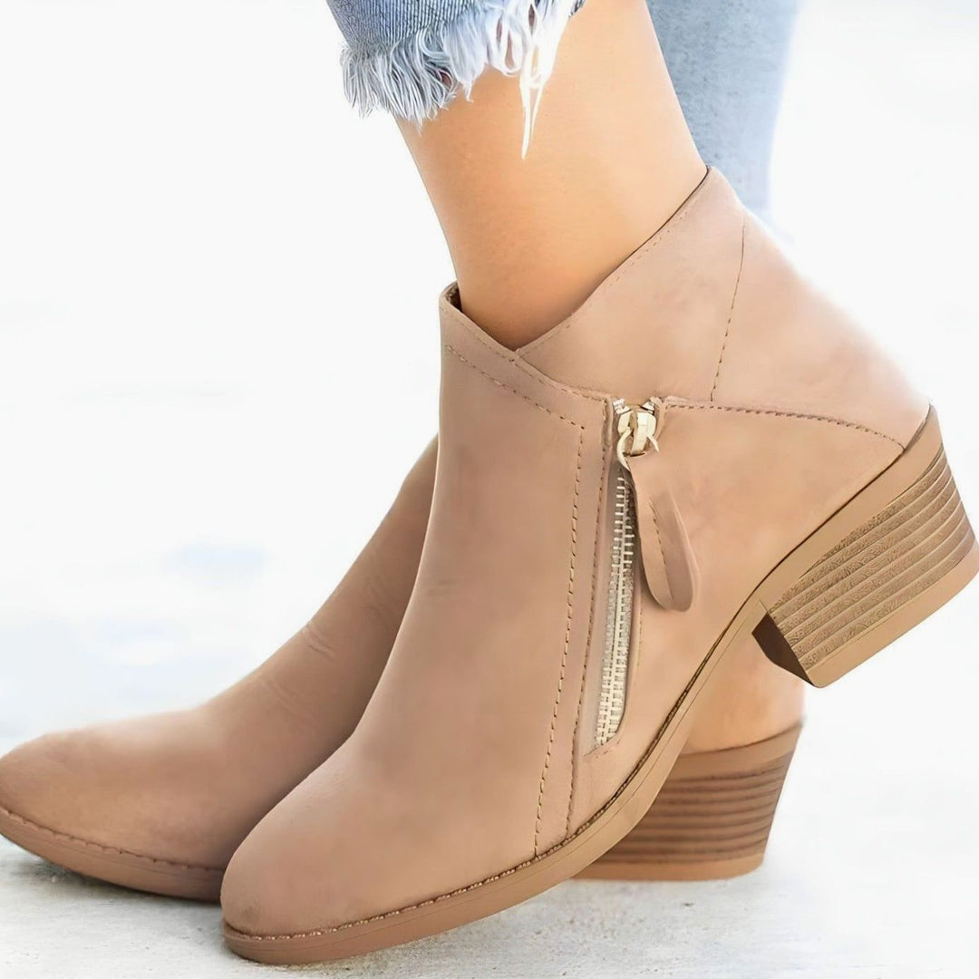Women's Vegan Suede Block-Heel Side-Zip Ankle Boots
