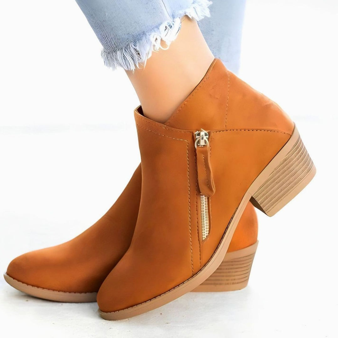 Women's Vegan Suede Block-Heel Side-Zip Ankle Boots - Brown