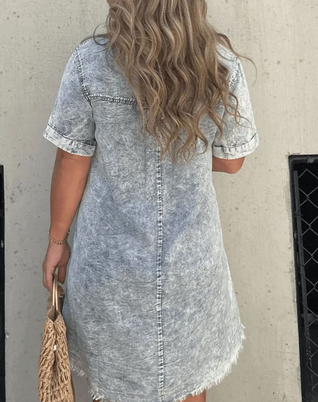 Women's Vintage Acid-Wash Collared Denim Shirt Mini Dress, Light Blue