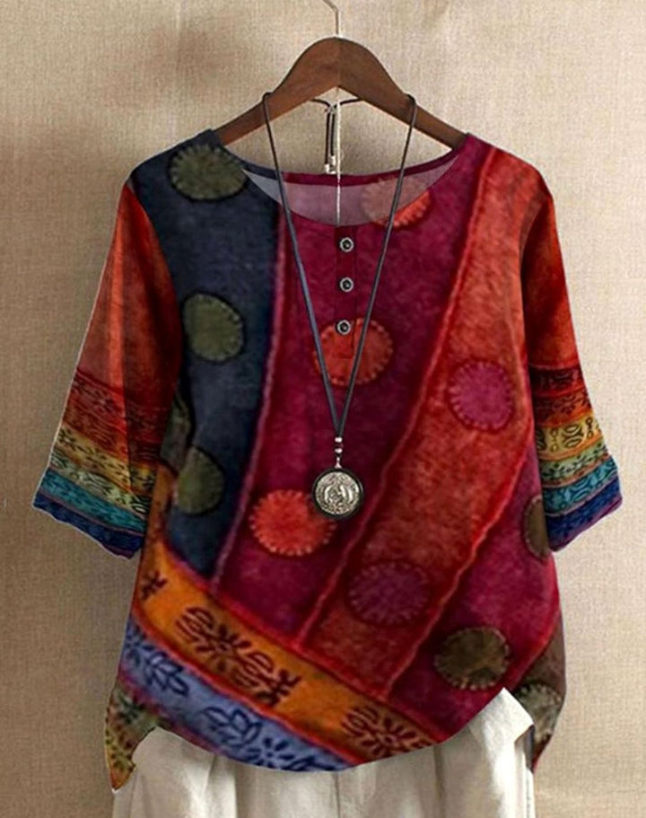 Women's Vintage Boho Floral Print Half-Sleeve Blouse
