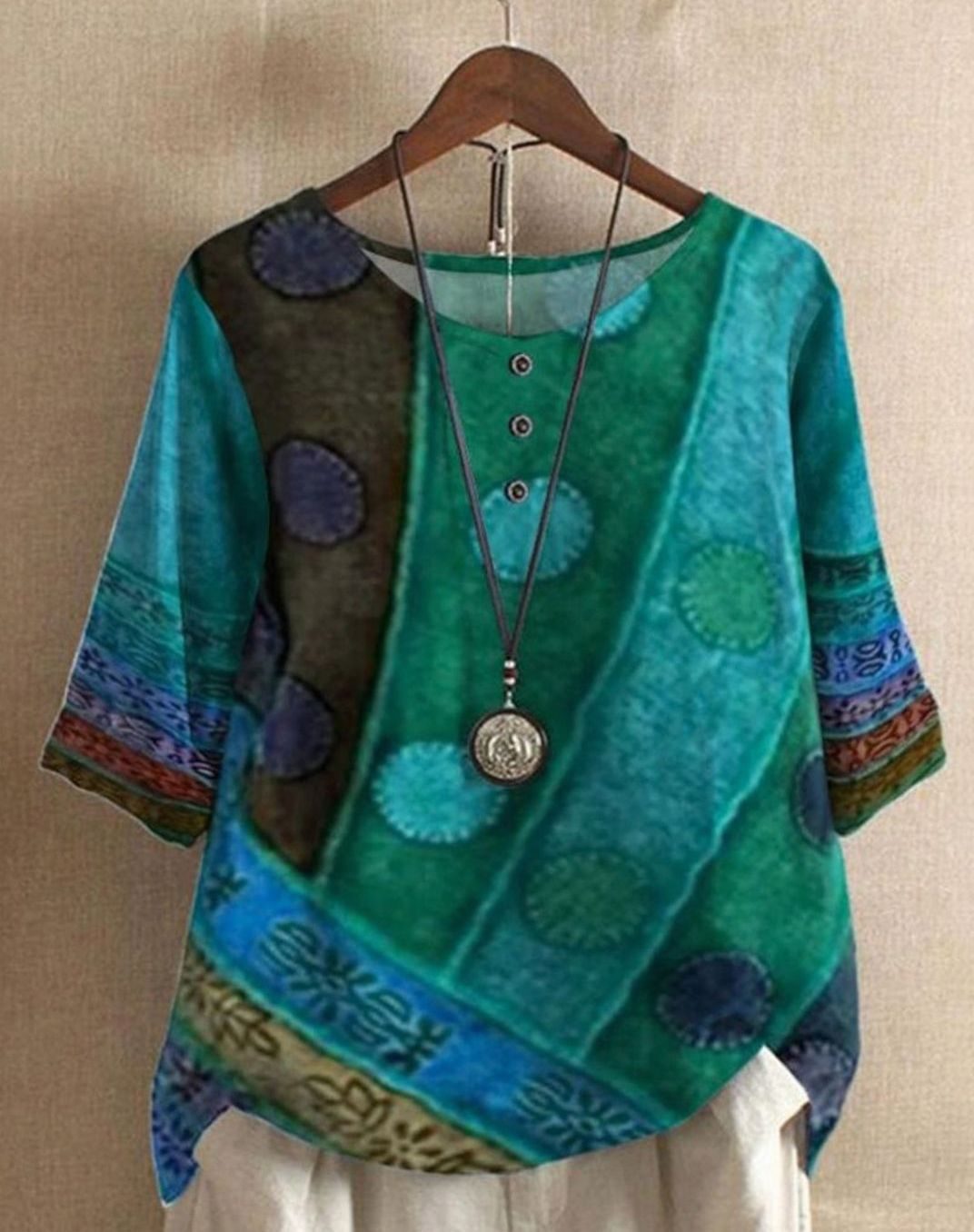 Women's Vintage Boho Floral Print Half-Sleeve Blouse