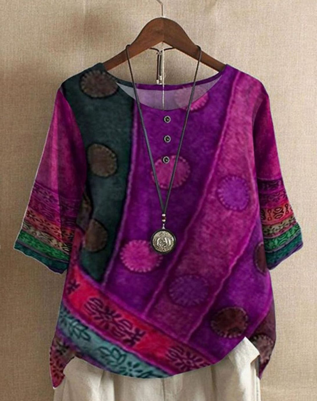 Women's Vintage Boho Floral Print Half-Sleeve Blouse
