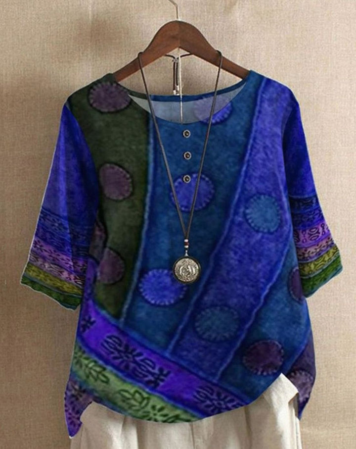 Women's Vintage Boho Floral Print Half-Sleeve Blouse