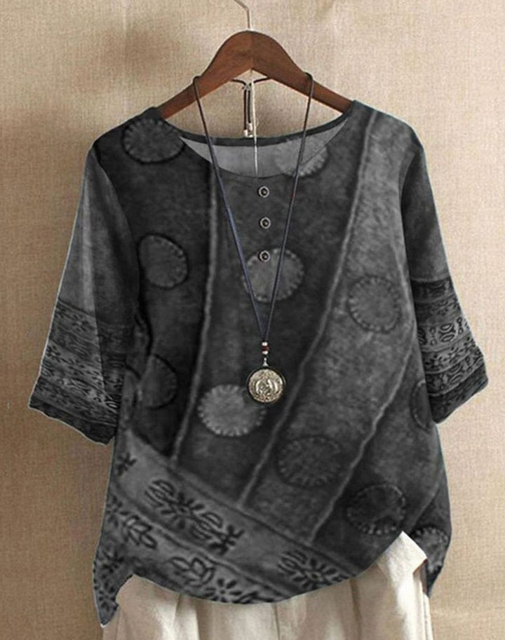 Women's Vintage Boho Floral Print Half-Sleeve Blouse