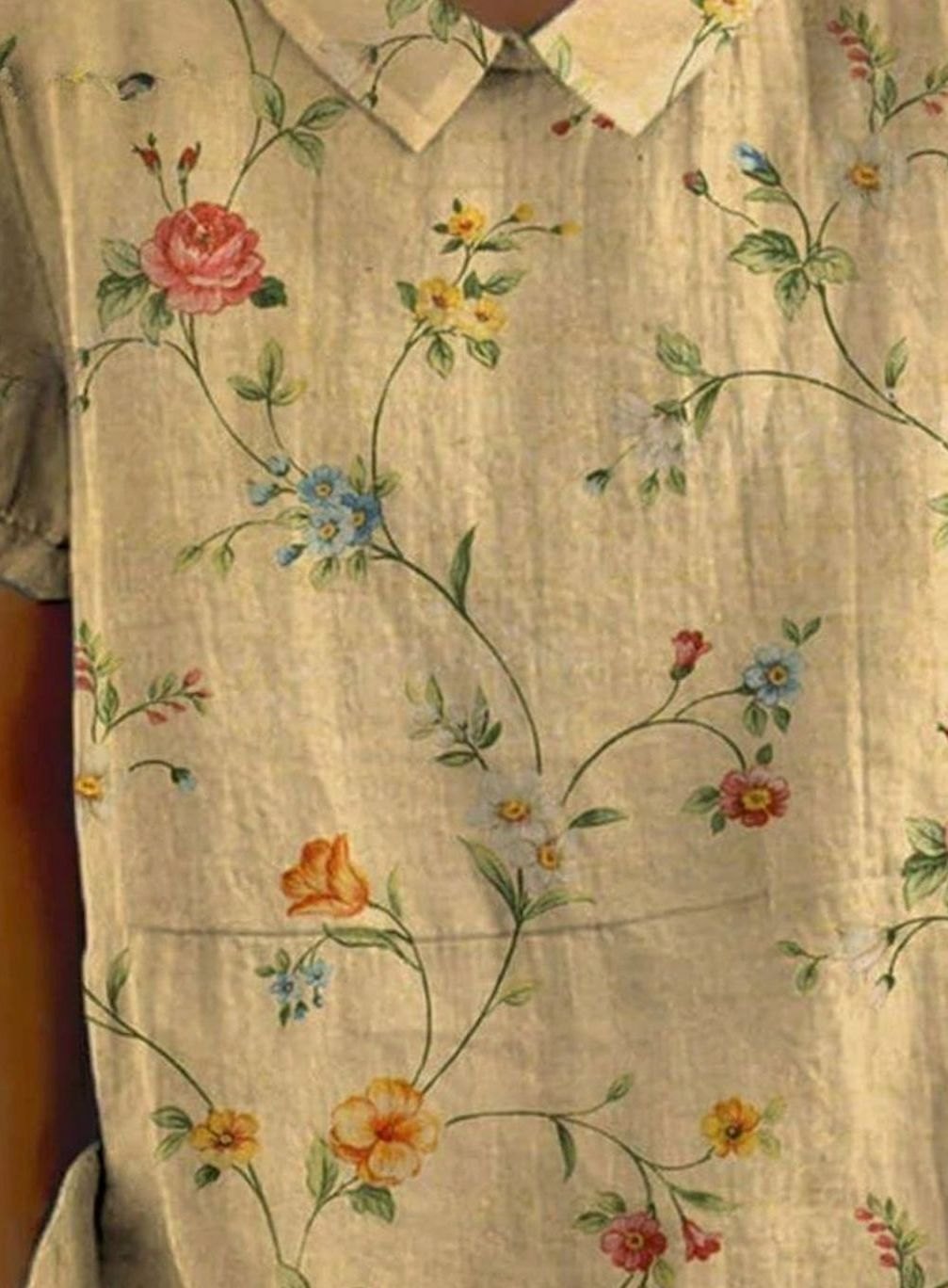 Women's Vintage Floral Relaxed-Fit Collared Midi Dress