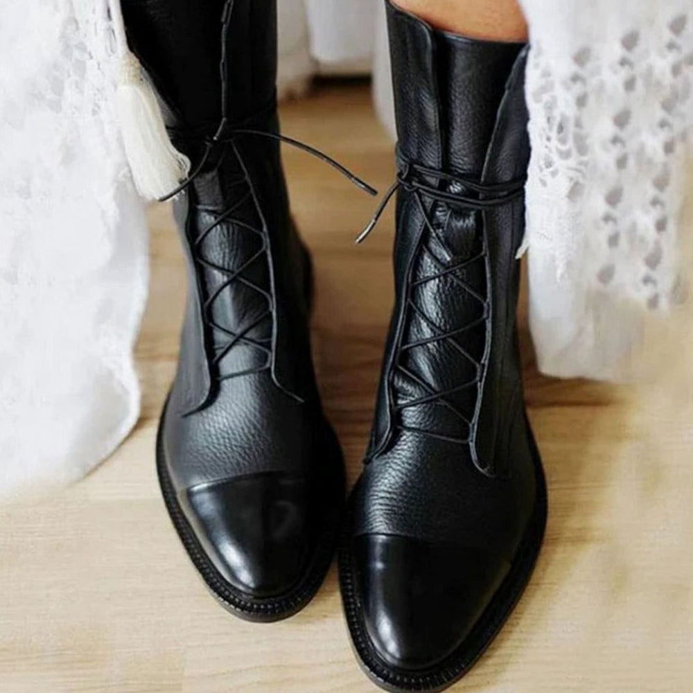 Women's Vintage Lace-Up Leather-Mix Combat Ankle Boots
