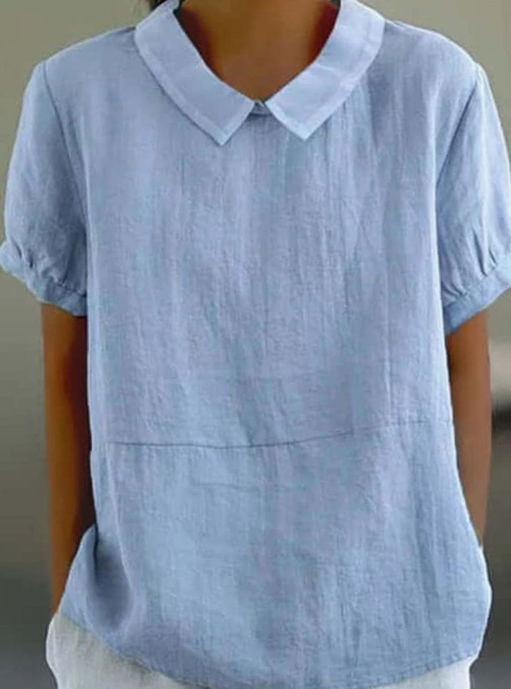 Women's Vintage Peter Pan Collar Short-Sleeve Linen Blouse