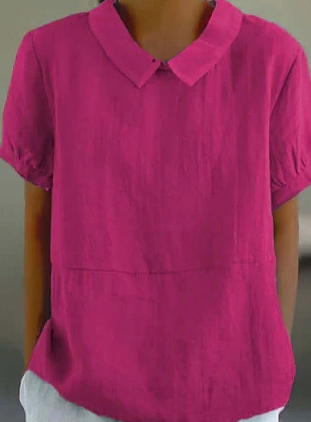 Women's Vintage Peter Pan Collar Short-Sleeve Linen Blouse