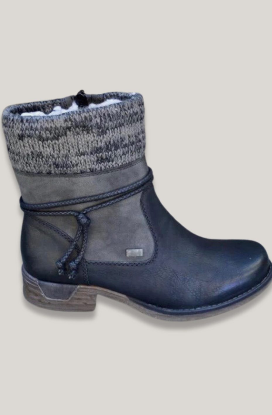 Women's Warm Knit-Cuff Faux Leather Ankle Boots