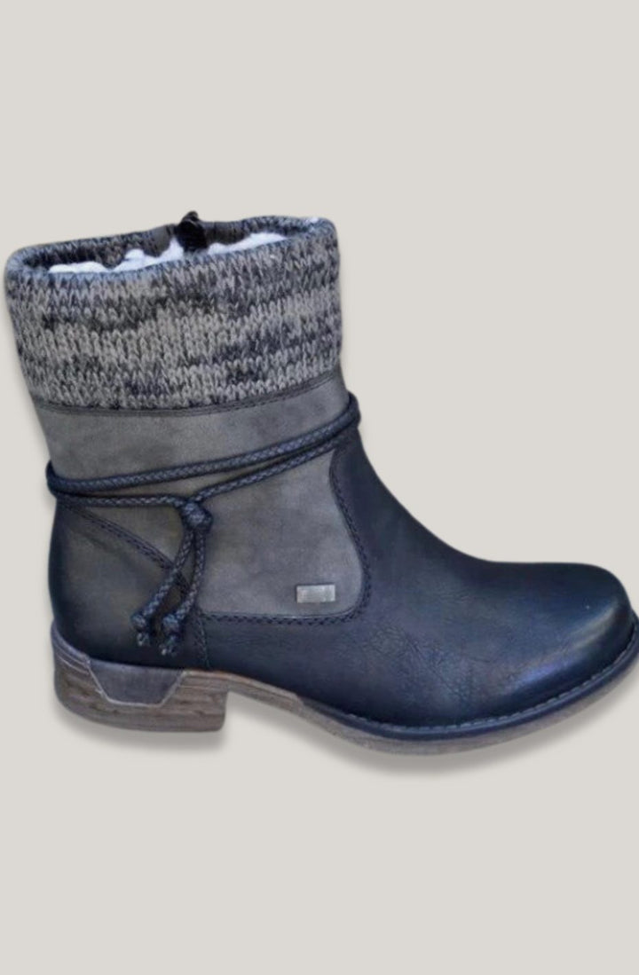 Women's Warm Knit-Cuff Faux Leather Ankle Boots