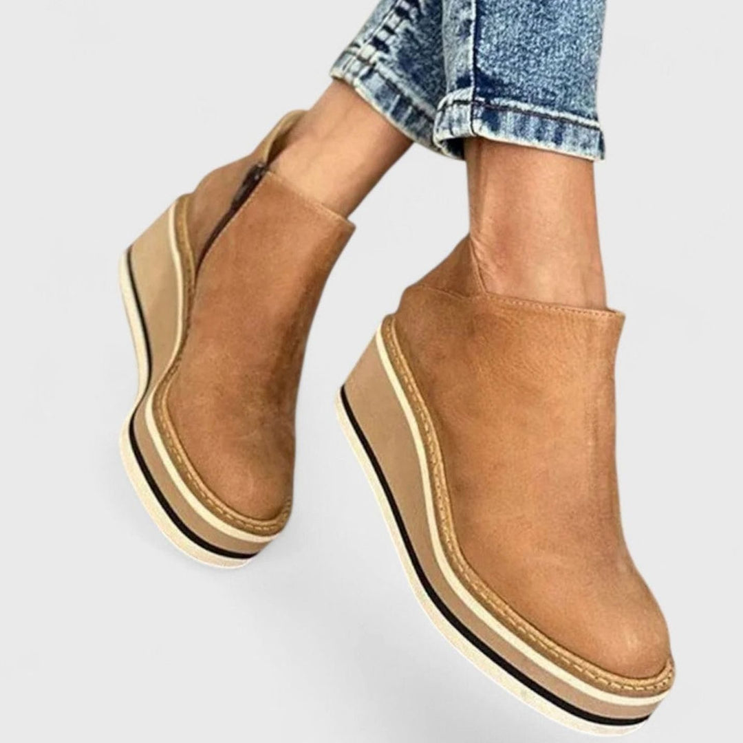 Women's Water-Resistant Platform Wedge Ankle Boots - Khaki