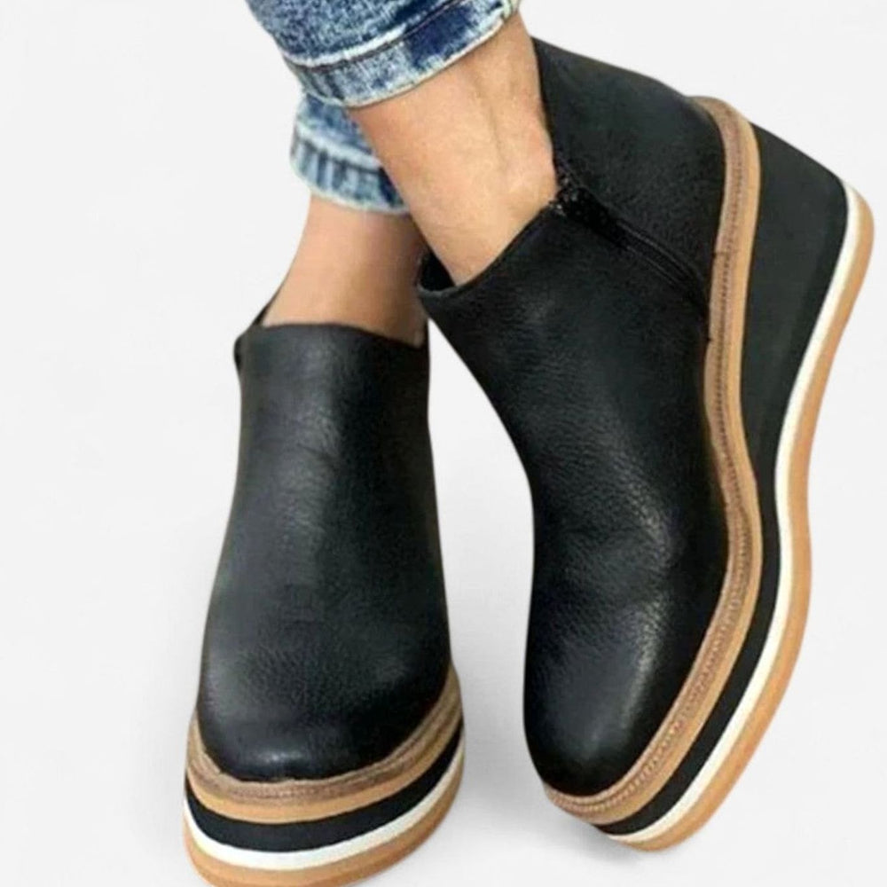 Women's Water-Resistant Platform Wedge Ankle Boots - Black