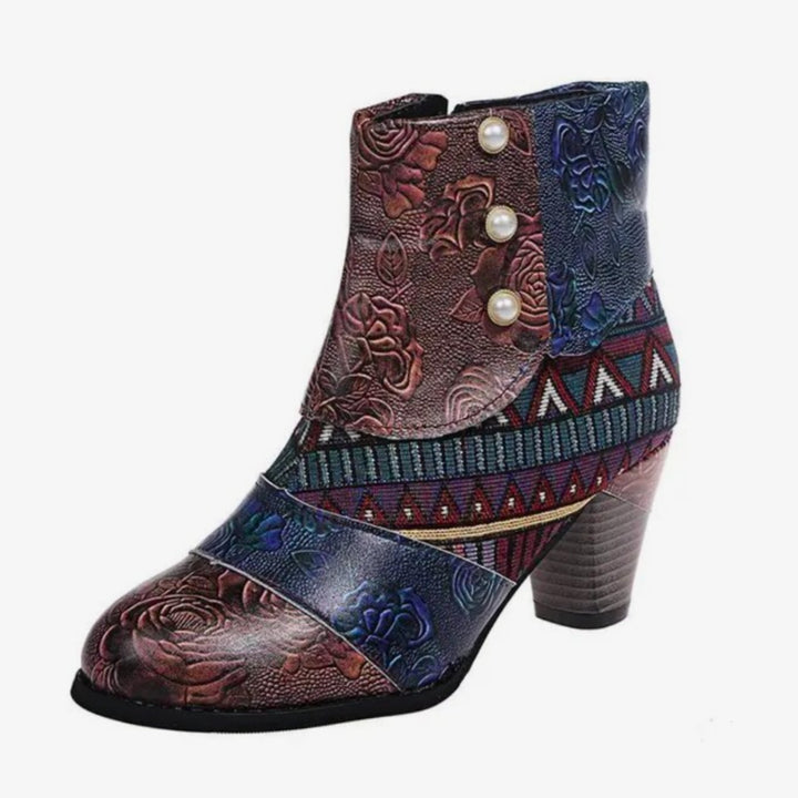 Women's Waterproof Boho Patchwork Block-Heel Ankle Boots