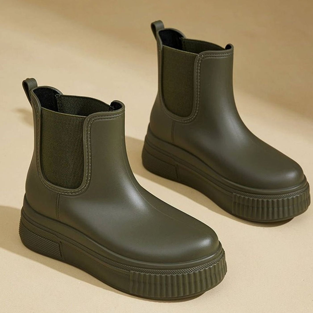 Women's Waterproof Chunky Platform Slip-On Chelsea Boots - Green