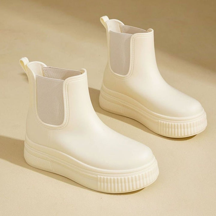 Women's Waterproof Chunky Platform Slip-On Chelsea Boots - White Stamped