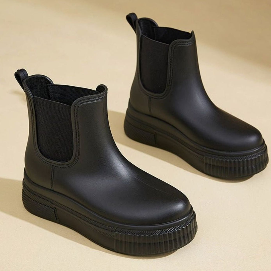 Women's Waterproof Chunky Platform Slip-On Chelsea Boots - Black