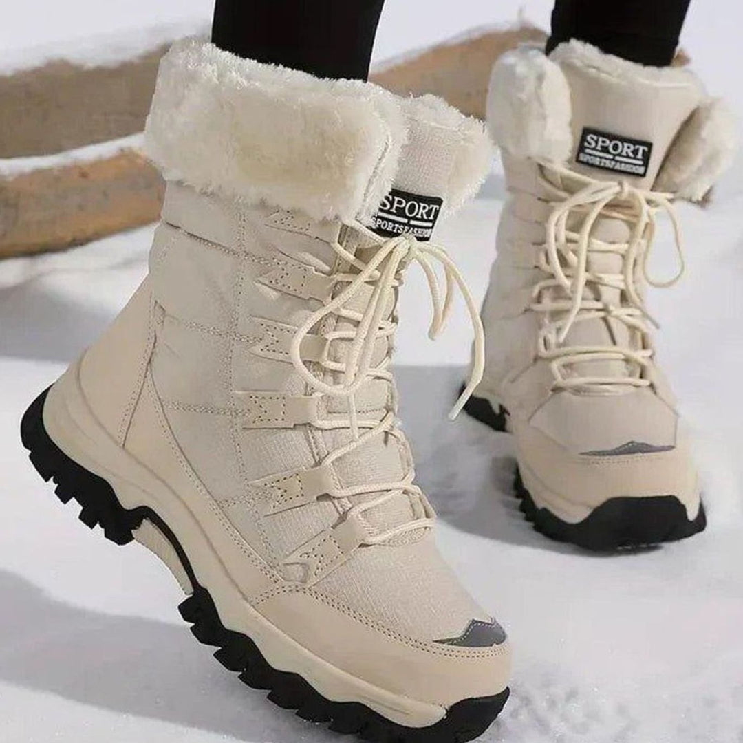 Women's Waterproof Faux-Fur Lined Lace-Up Snow Boots - Beige