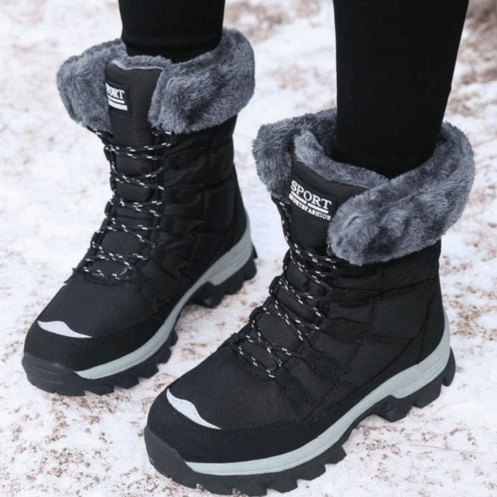 Women's Waterproof Faux-Fur Lined Lace-Up Snow Boots - Black