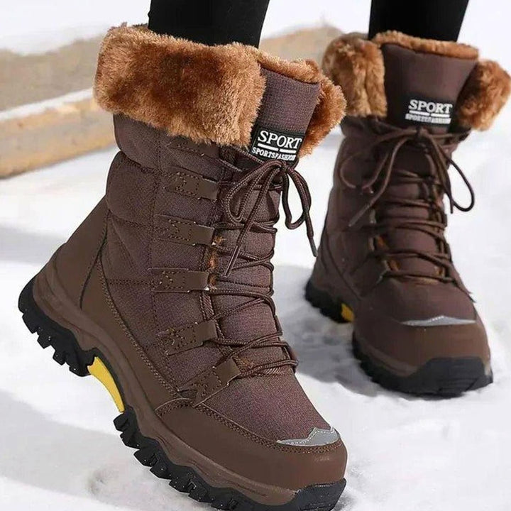 Women's Waterproof Faux-Fur Lined Lace-Up Snow Boots - Brown