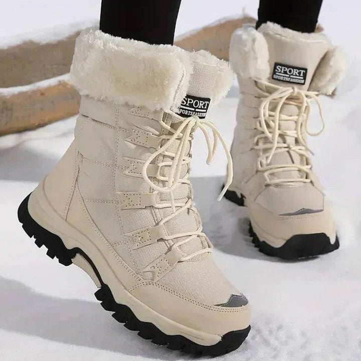 Women's Waterproof Faux-Fur Lined Lace-Up Snow Boots, Beige - Beige