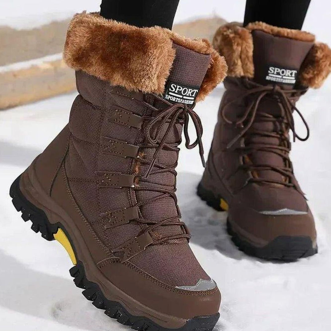 Women's Waterproof Faux-Fur Lined Lace-Up Snow Boots, Beige - Brown